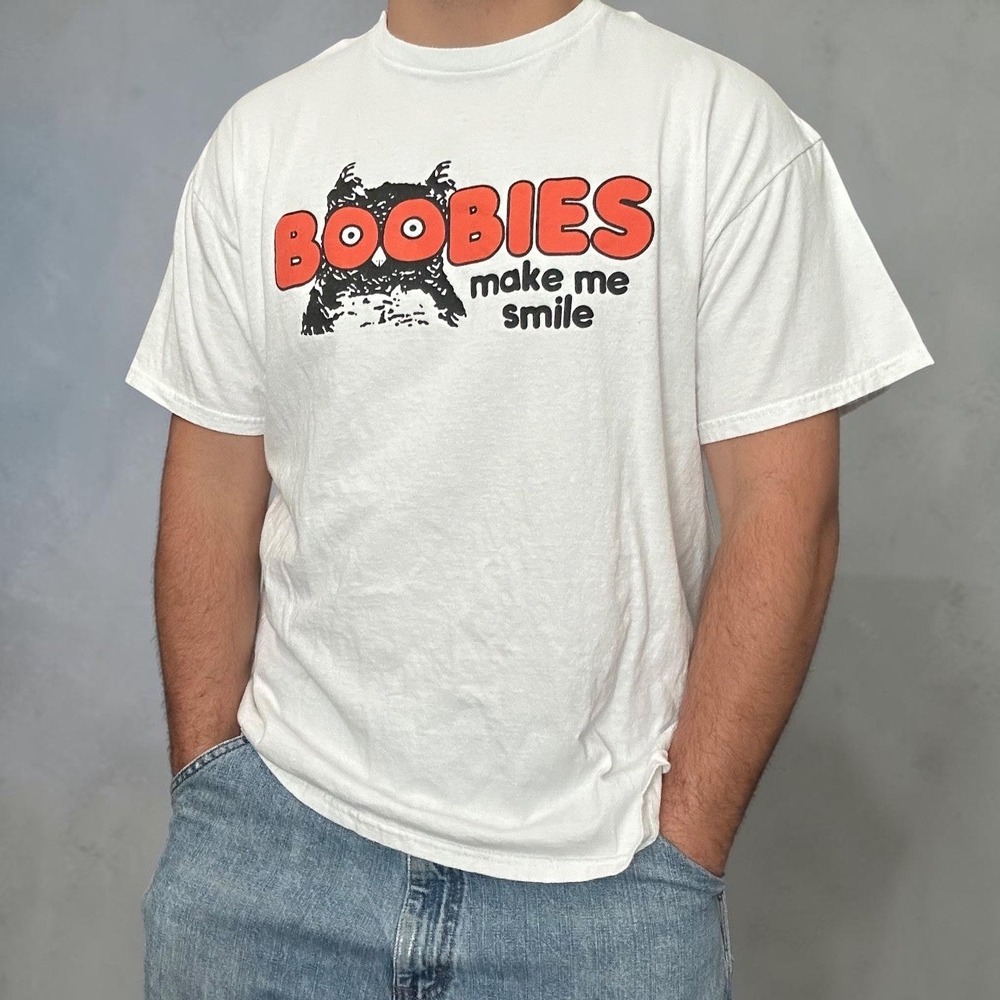 Delta Pro Weight Boobies Make Me Smile Owl Graphic Tee White XL Y2K Skater